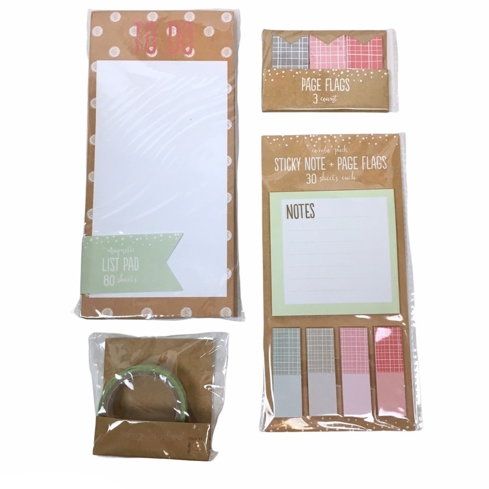 Christmas Plaid Dots Stationery Set Notepad Sticky Notes Page Flags Washi Tape